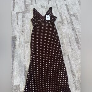 Princess Polly Brown Maxi Dress with White Polka Dots